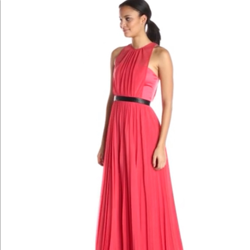 ABS coral Sheer Gown with Pleated Skirt